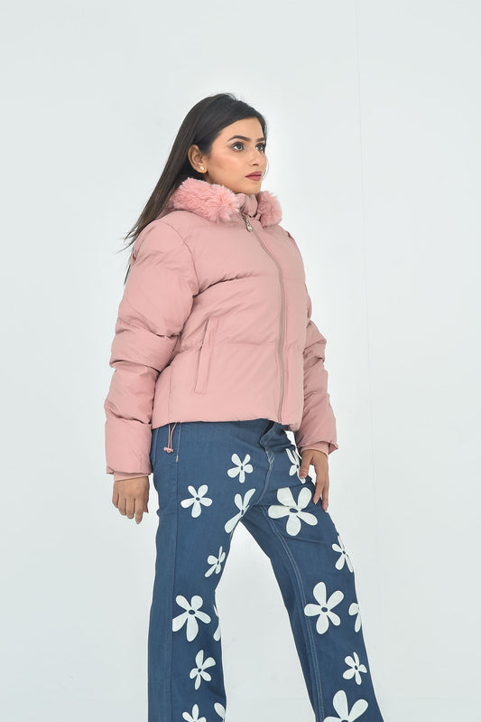 Women's Pink Hooded Puffer Jacket