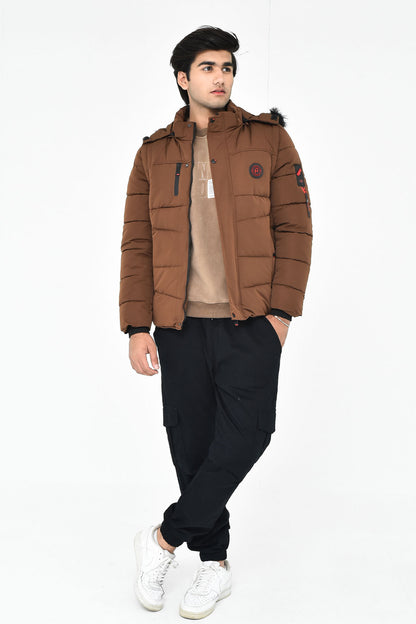 Men's Brown Puffer Jacket with Hood