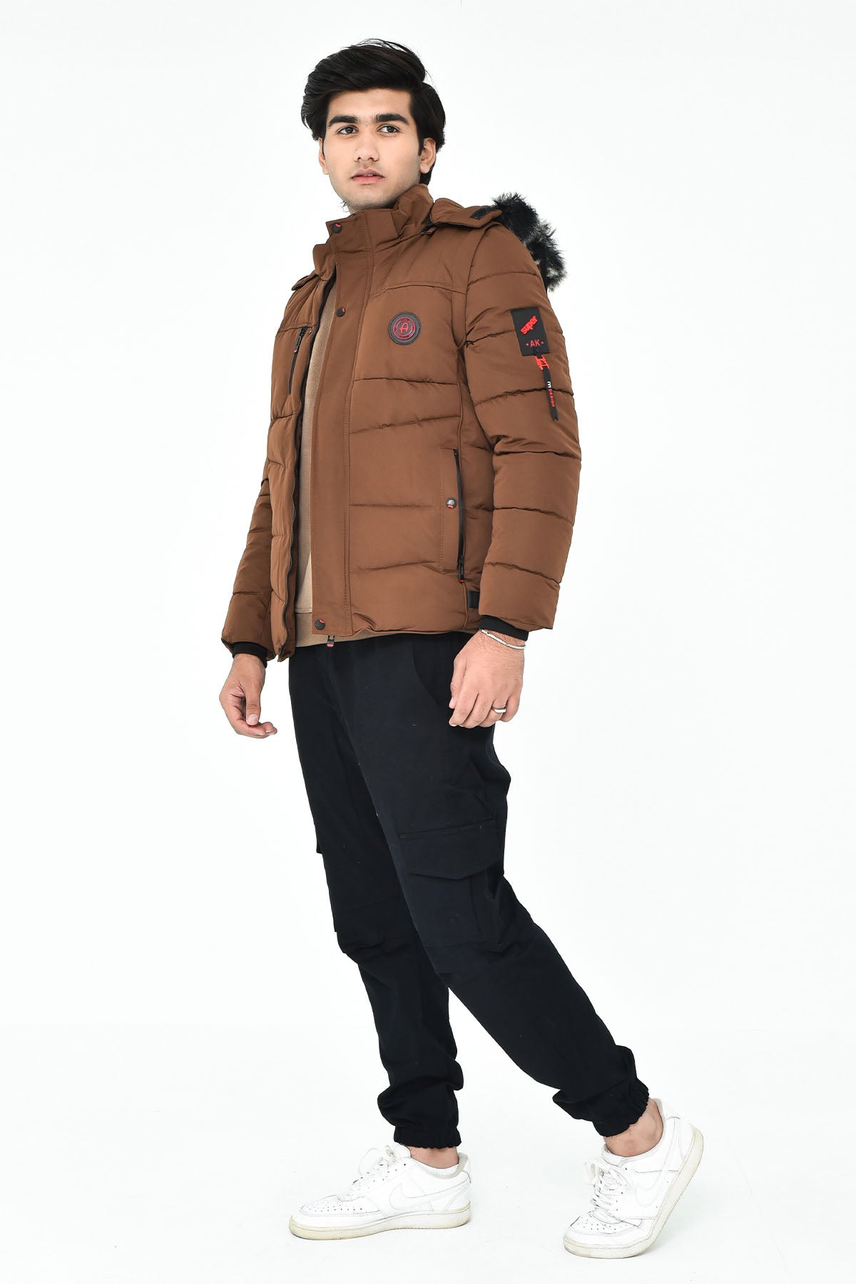 Men's Brown Puffer Jacket with Hood