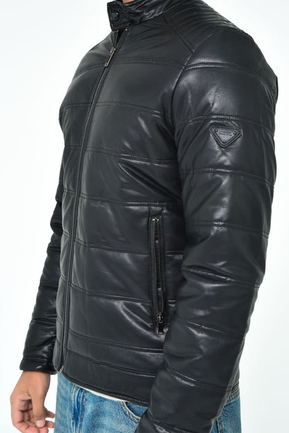 Men's Black Puffer Leather Jacket