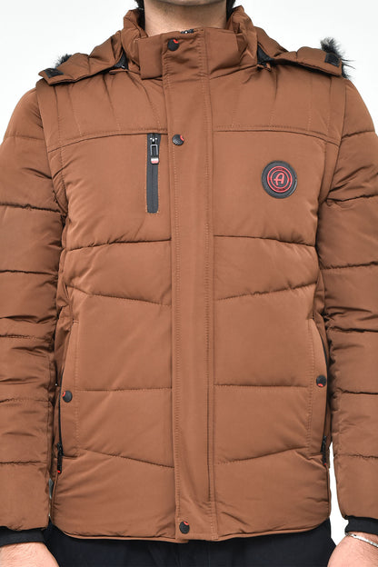 Men's Brown Puffer Jacket with Hood