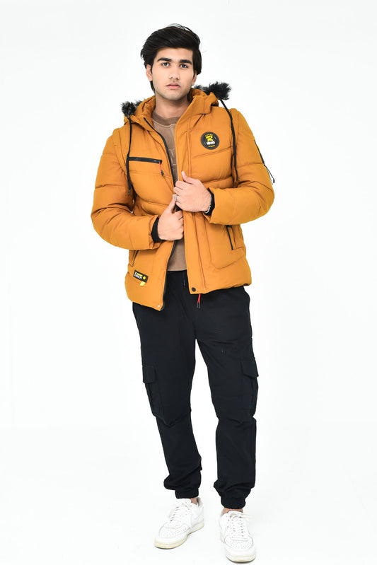 Men's Mustard Hooded Winter Jacket