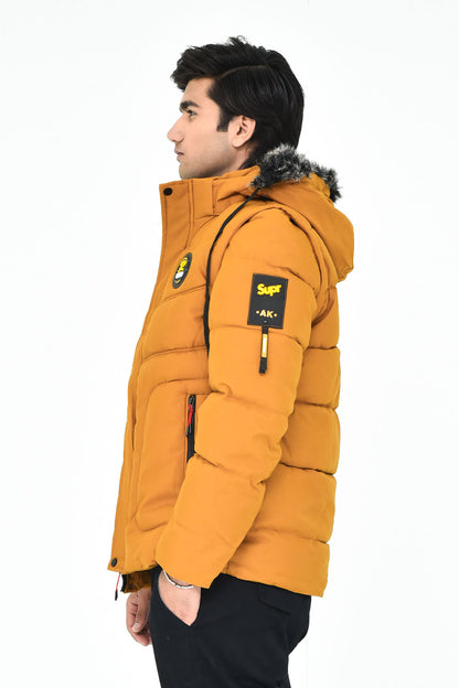 Men's Mustard Hooded Winter Jacket