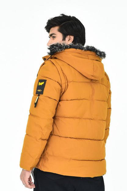 Men's Mustard Hooded Winter Jacket