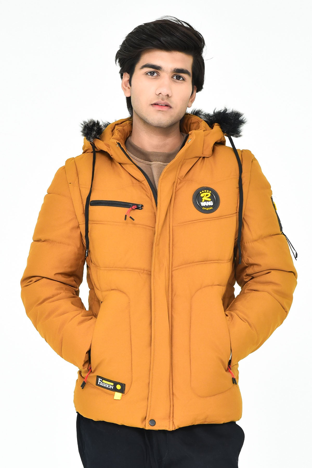 Men's Mustard Hooded Winter Jacket