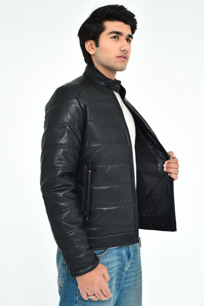 Men's Black Puffer Leather Jacket