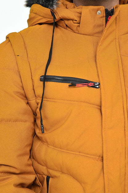 Men's Mustard Hooded Winter Jacket