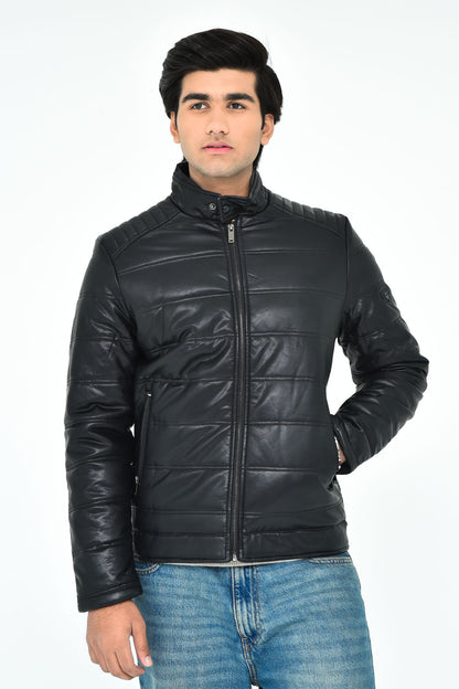 Men's Black Puffer Leather Jacket