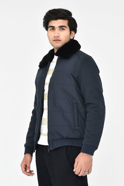 Men's Navy Jacket with Faux Fur Collar