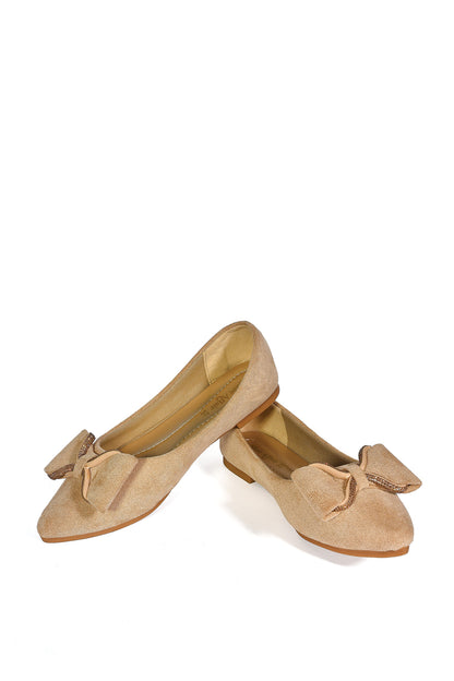 Elegant Beige Ballerina Flats with Bow Detail