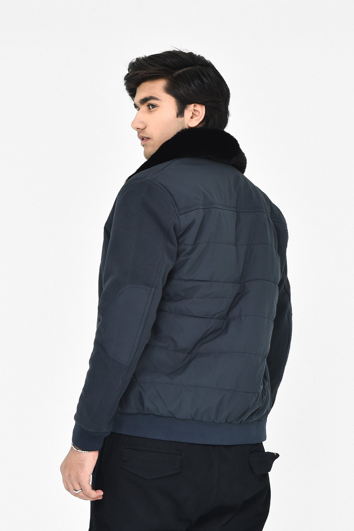 Men's Navy Jacket with Faux Fur Collar