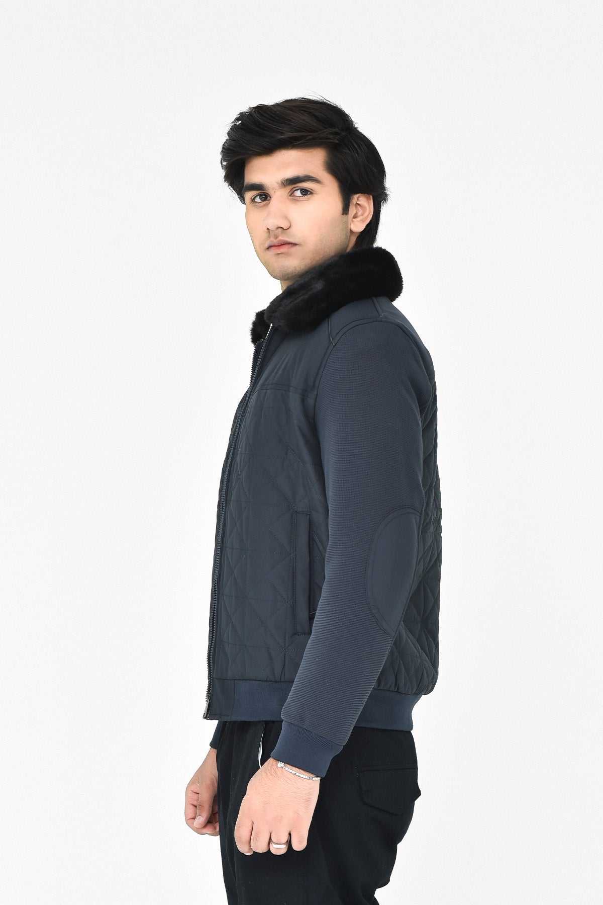 Men's Quilted Jacket with Fur Collar