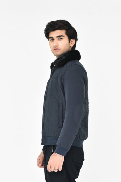 Men's Quilted Jacket with Fur Collar