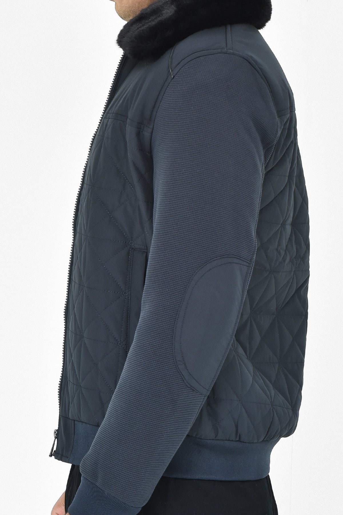 Men's Quilted Jacket with Fur Collar