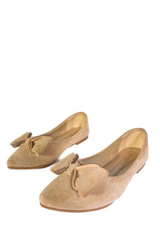 Elegant Beige Ballerina Flats with Bow Detail