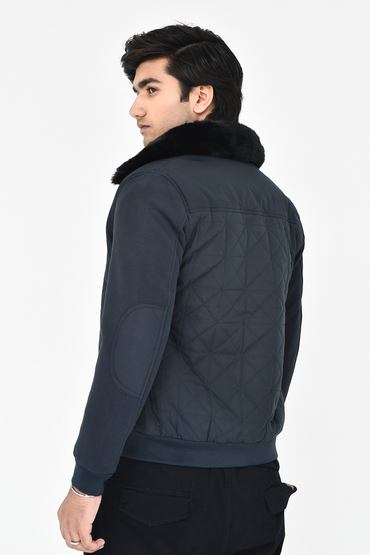 Men's Quilted Jacket with Fur Collar