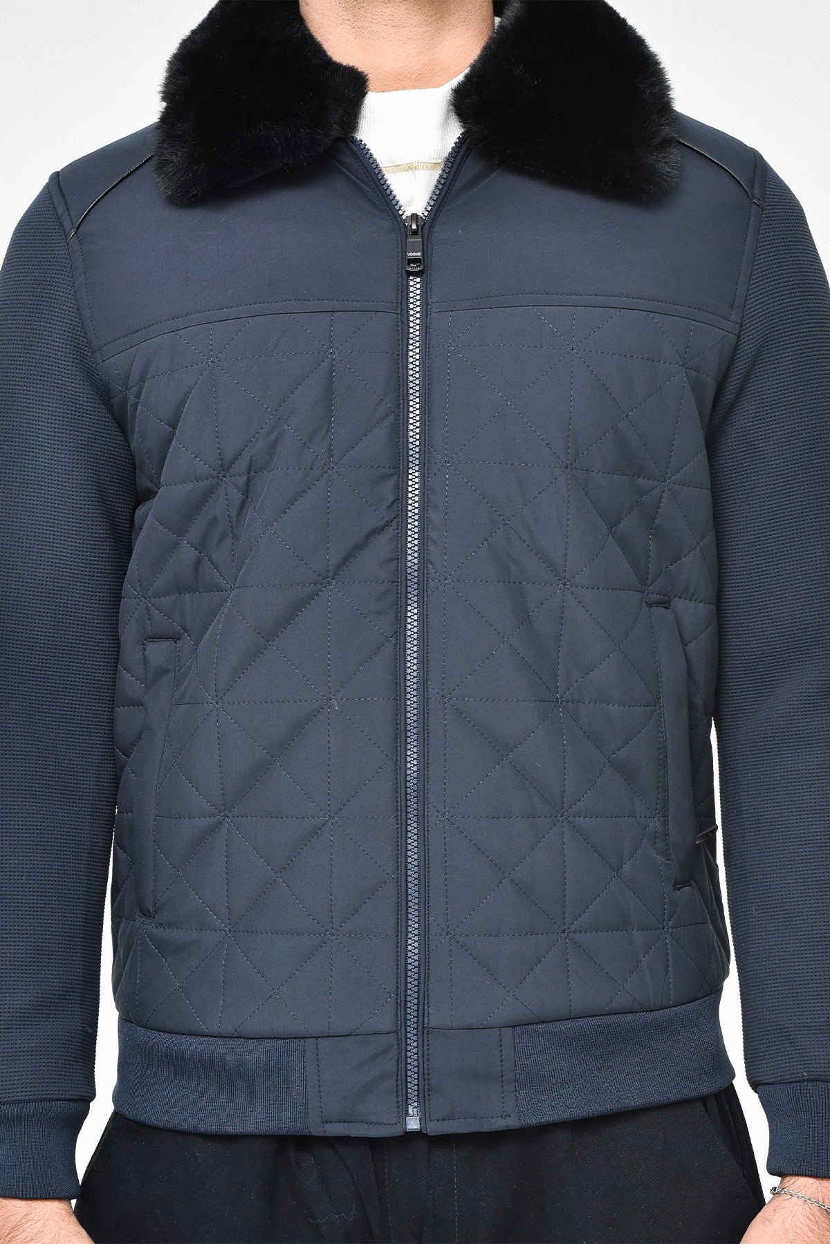 Men's Quilted Jacket with Fur Collar