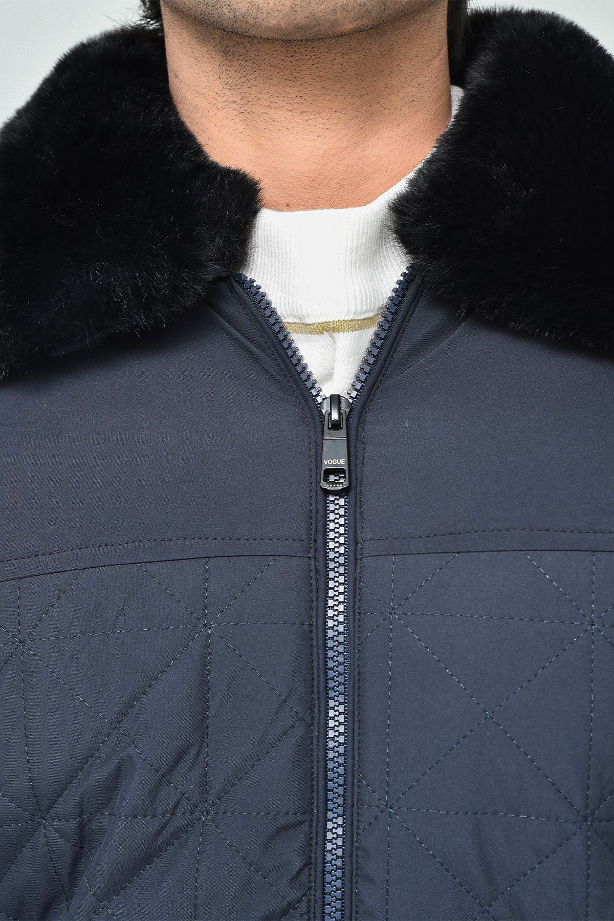 Men's Quilted Jacket with Fur Collar