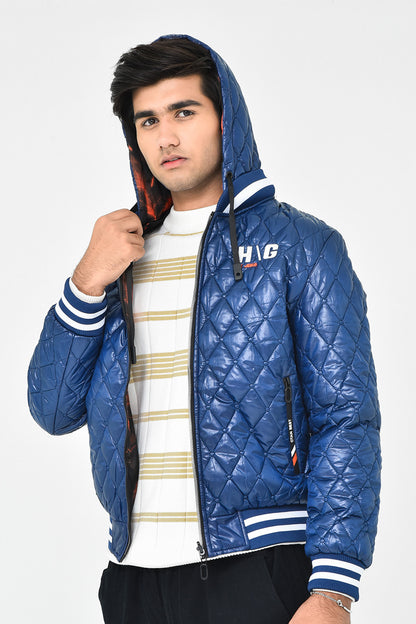 Men's Quilted Blue Hoodie Jacket