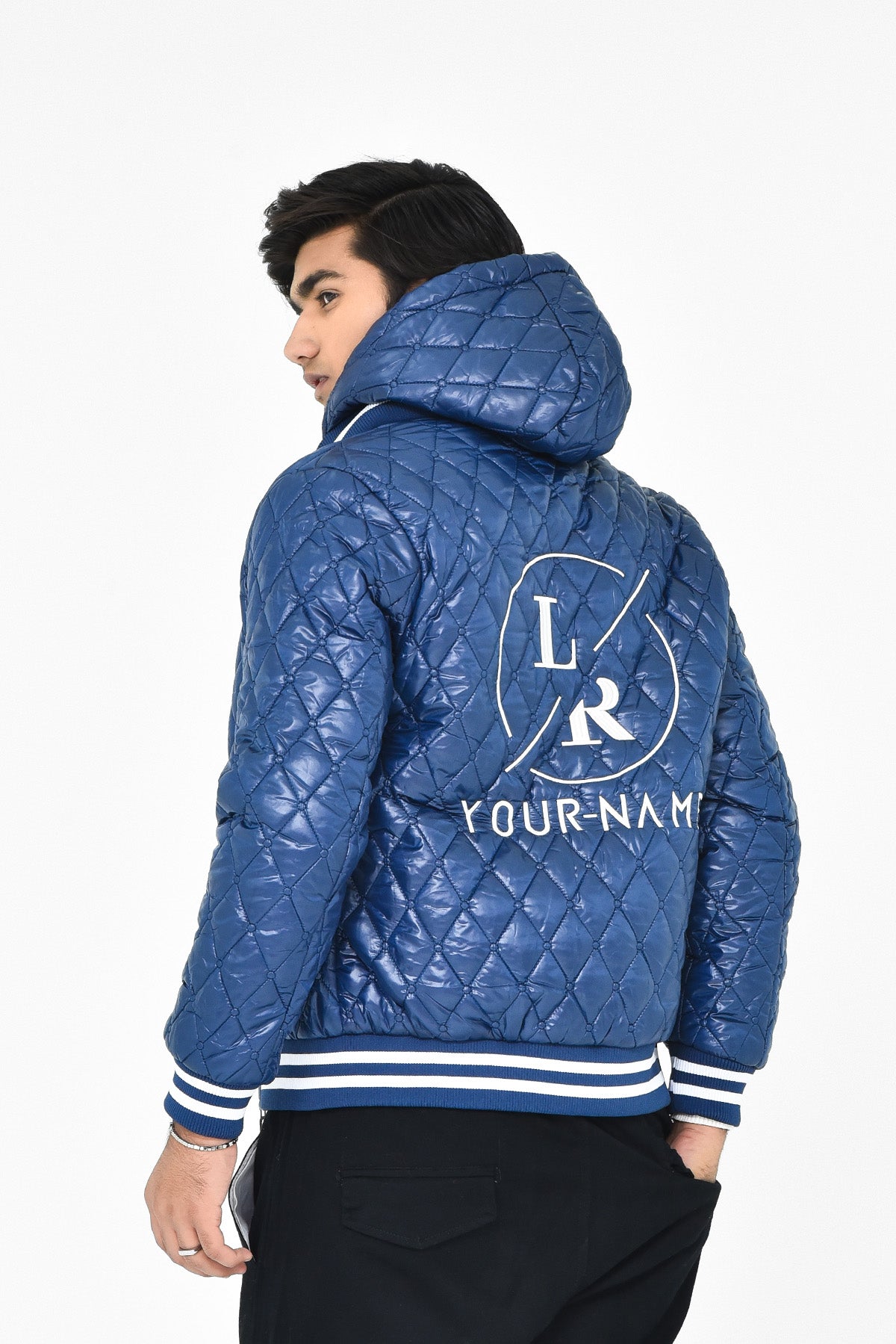 Men's Quilted Blue Hoodie Jacket