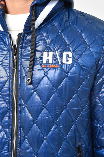 Men's Quilted Blue Hoodie Jacket