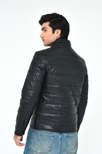 Men's Black Puffer Leather Jacket