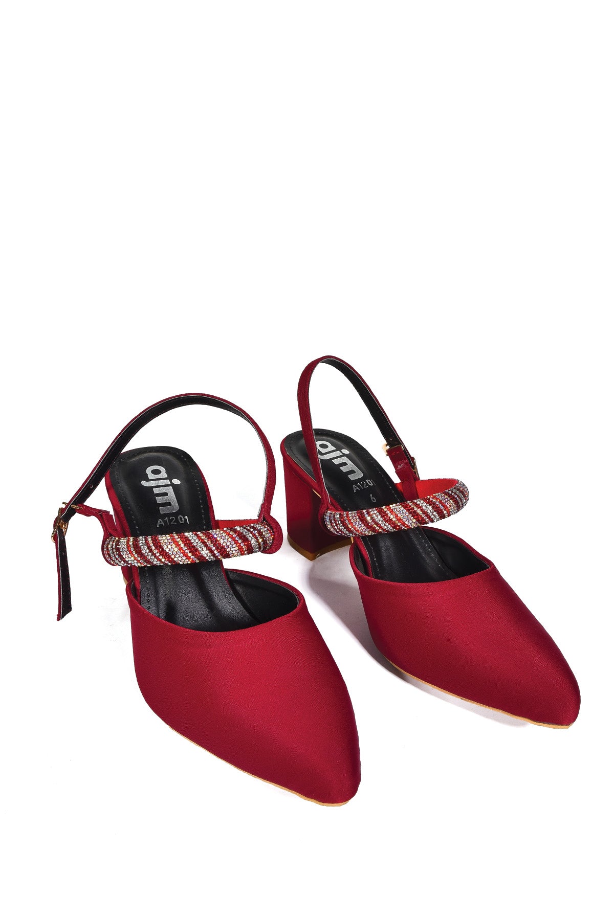 Ravishing Red Satin Heels with Beaded Strap