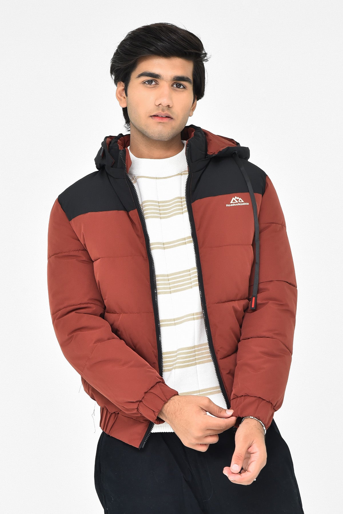 Men's Maroon & Black Hooded Winter Jacket