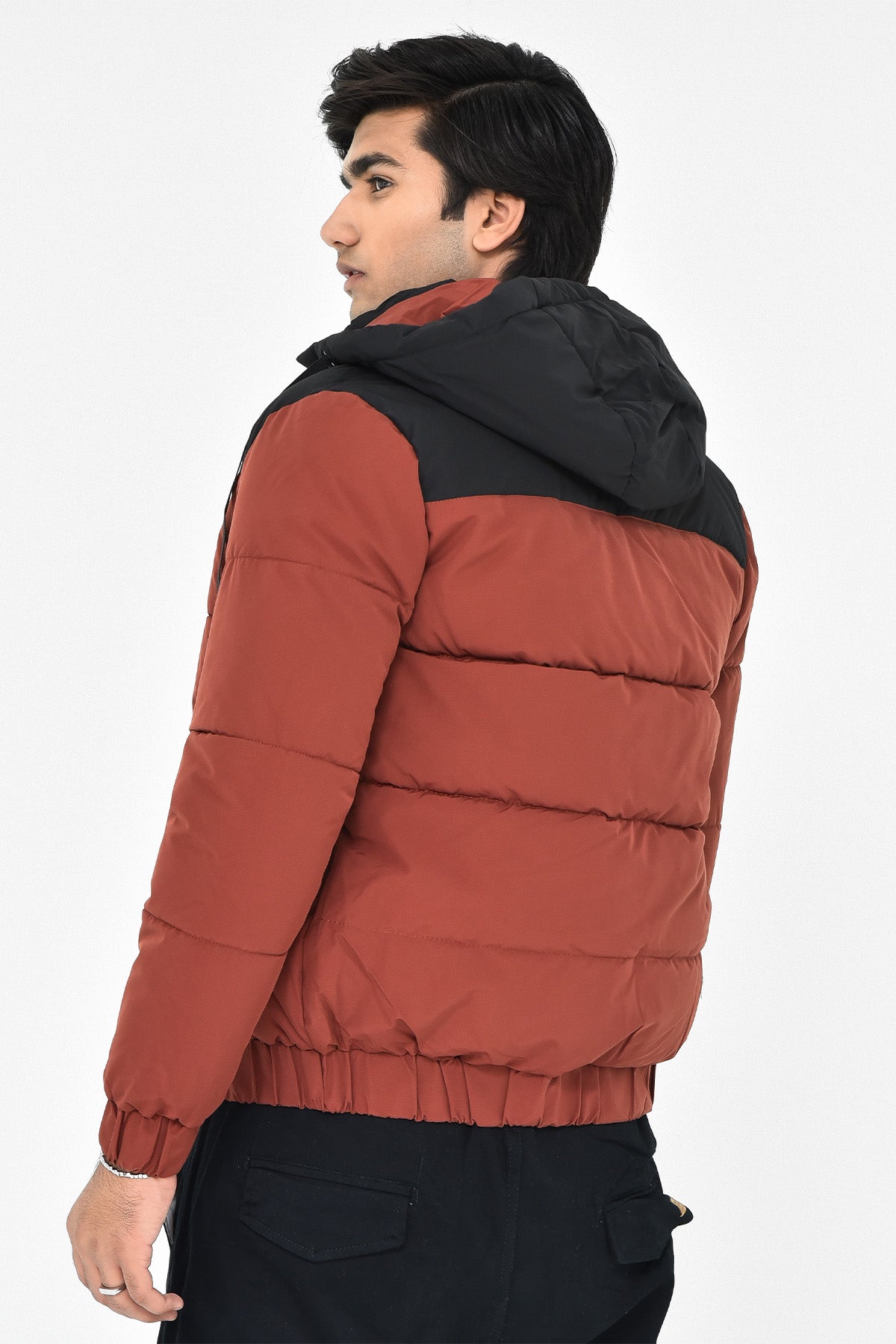 Men's Maroon & Black Hooded Winter Jacket