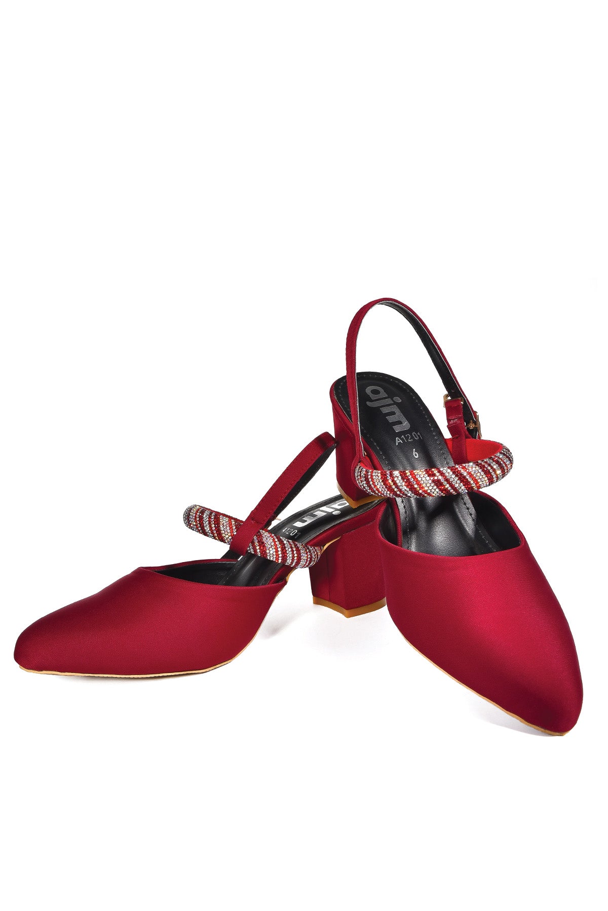 Ravishing Red Satin Heels with Beaded Strap