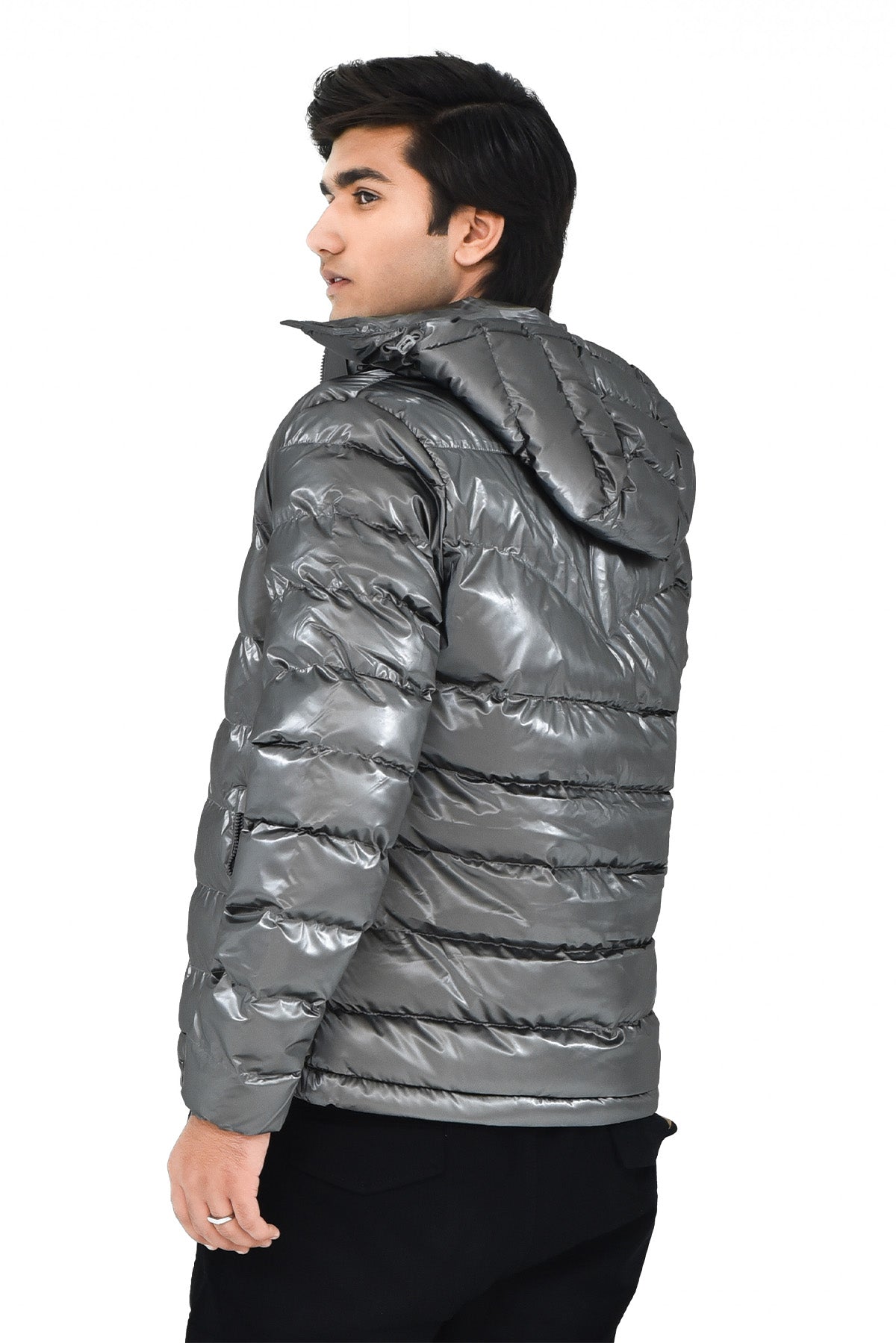 Men's Shiny Silver Puffer Jacket