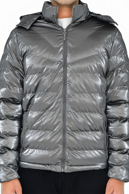 Men's Shiny Silver Puffer Jacket