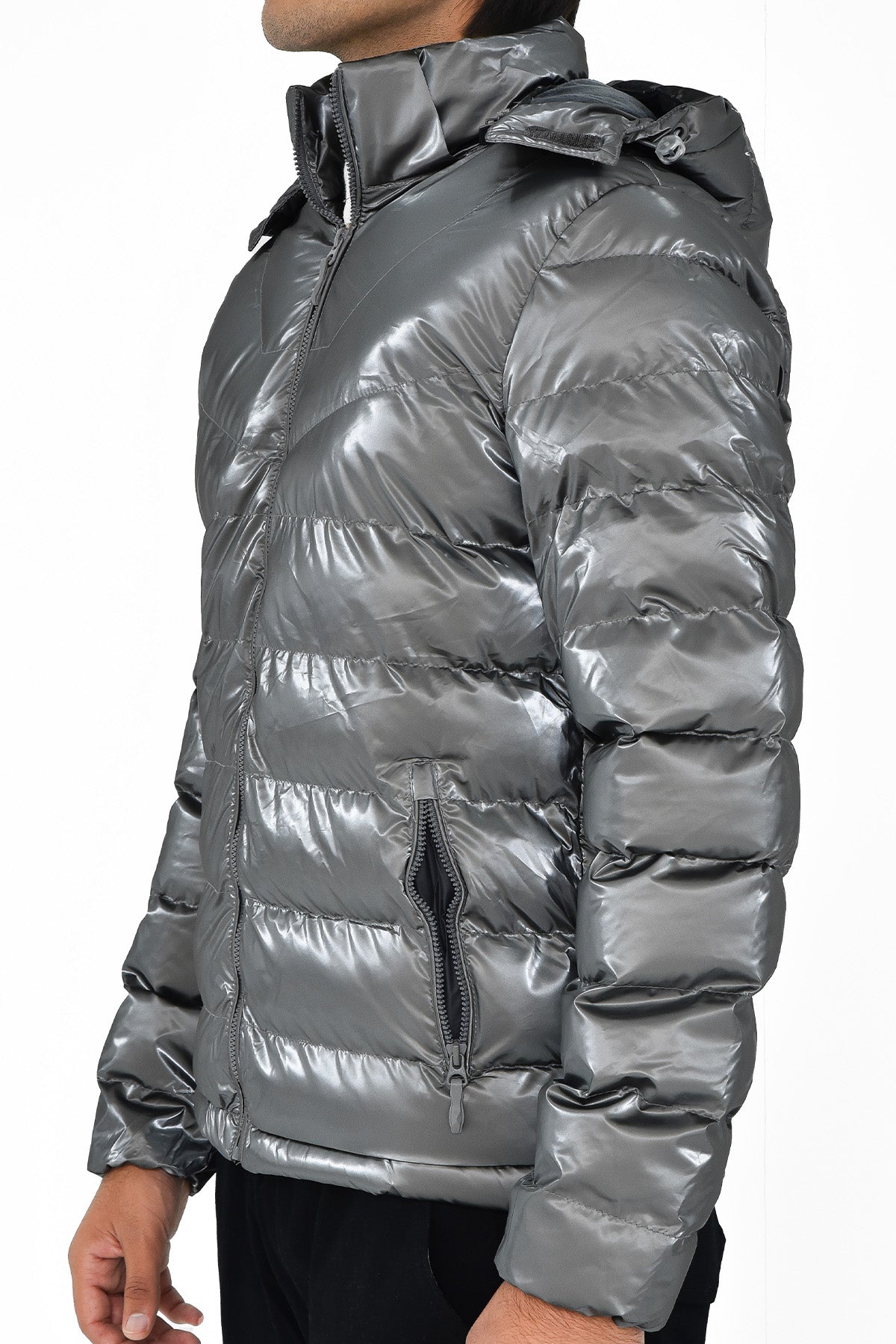 Men's Shiny Silver Puffer Jacket