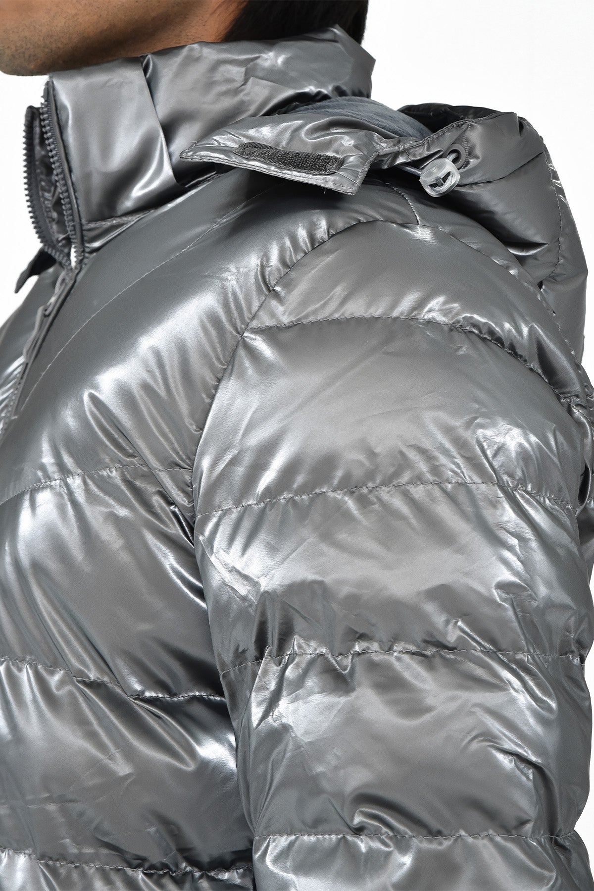 Men's Shiny Silver Puffer Jacket