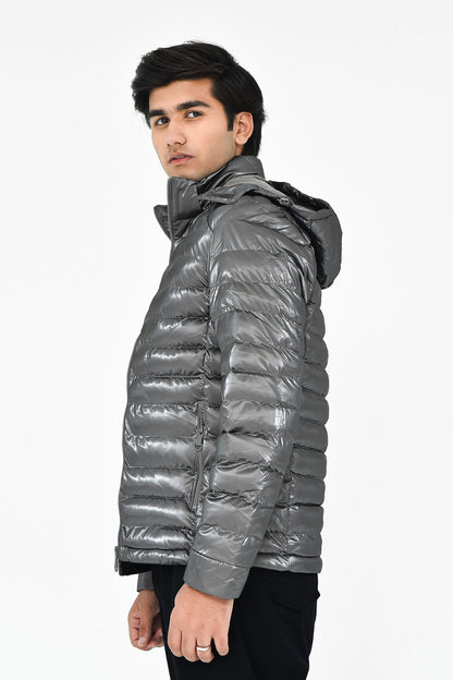 Men's Metallic Grey Puffer Jacket