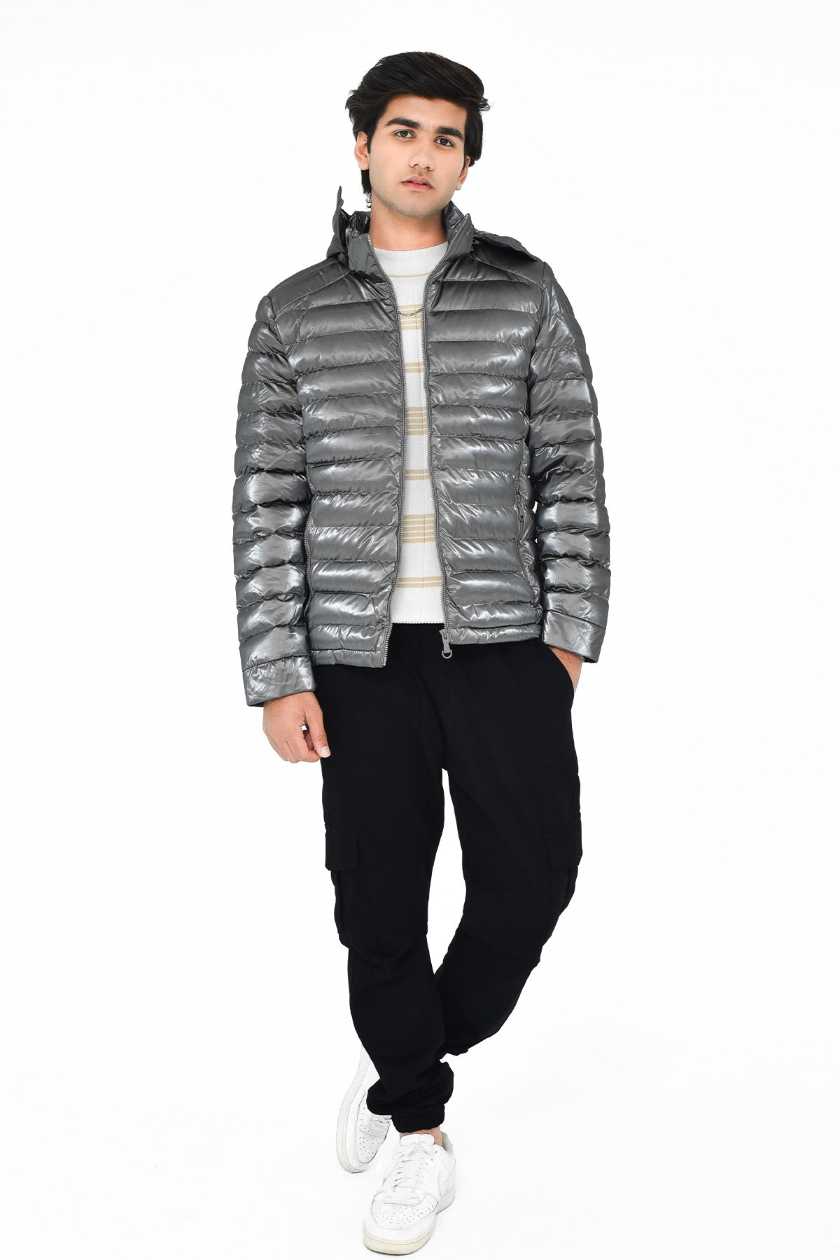 Men's Metallic Grey Puffer Jacket