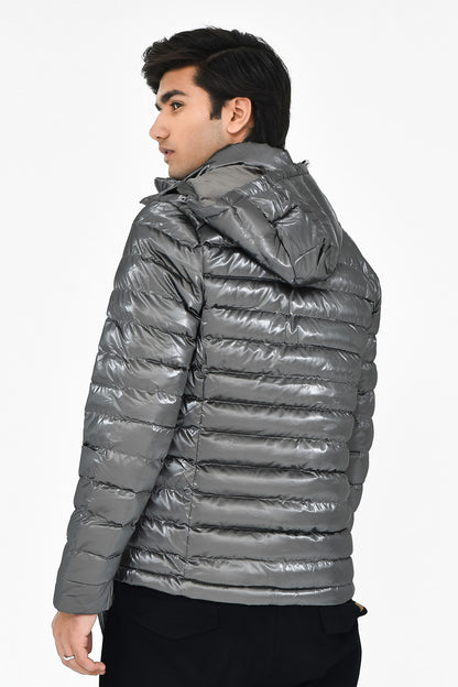 Men's Metallic Grey Puffer Jacket