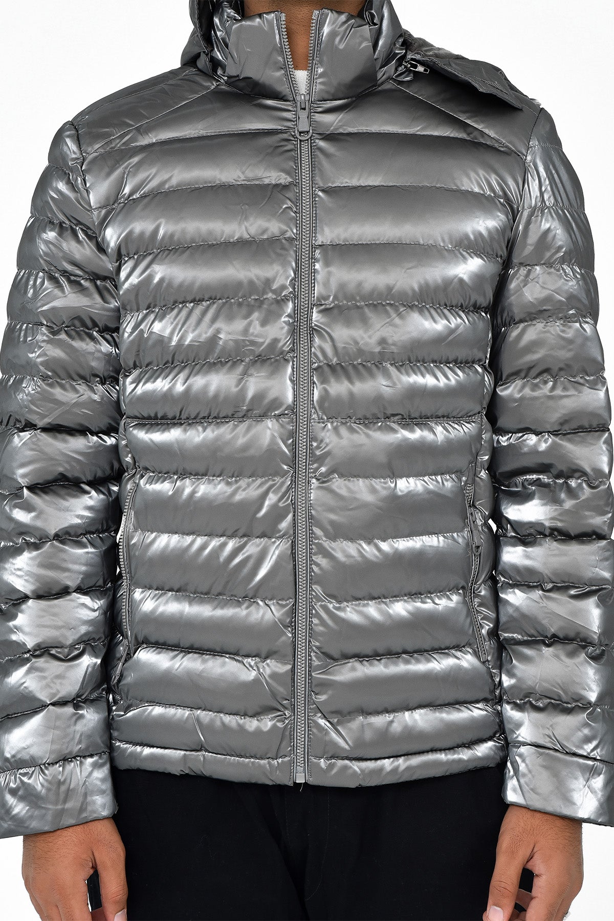 Men's Metallic Grey Puffer Jacket