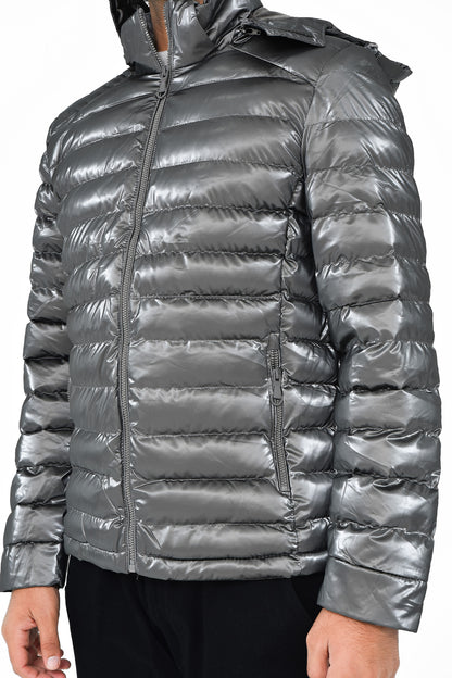 Men's Metallic Grey Puffer Jacket