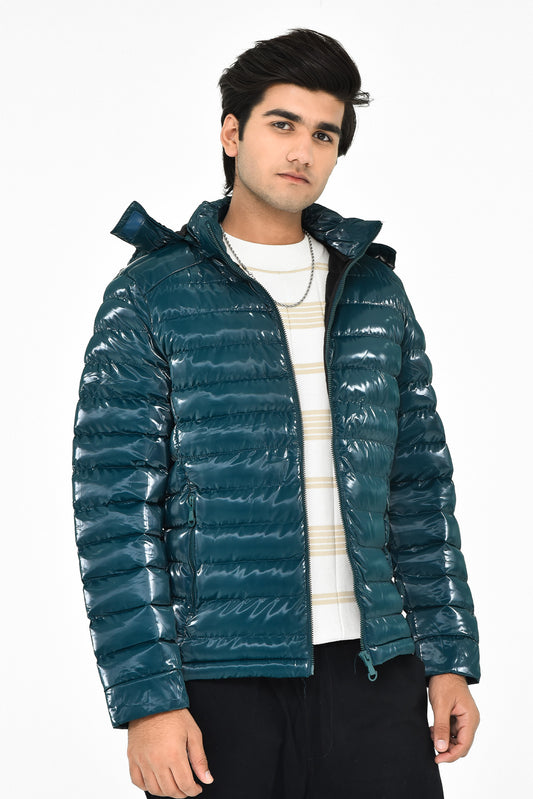 Men's Shiny Teal Puffer Jacket