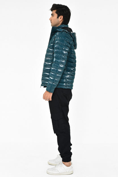 Men's Shiny Teal Puffer Jacket