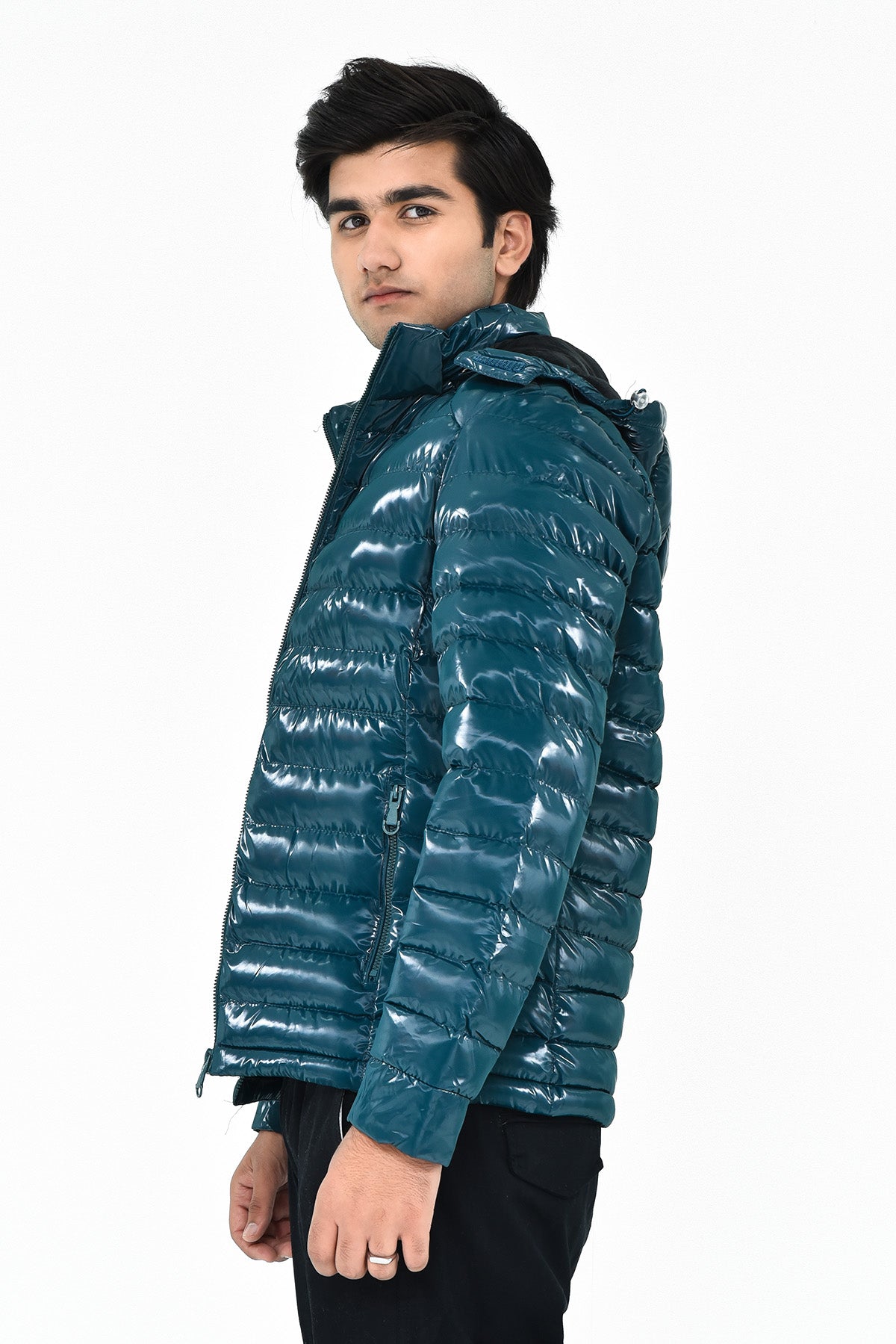 Men's Shiny Teal Puffer Jacket