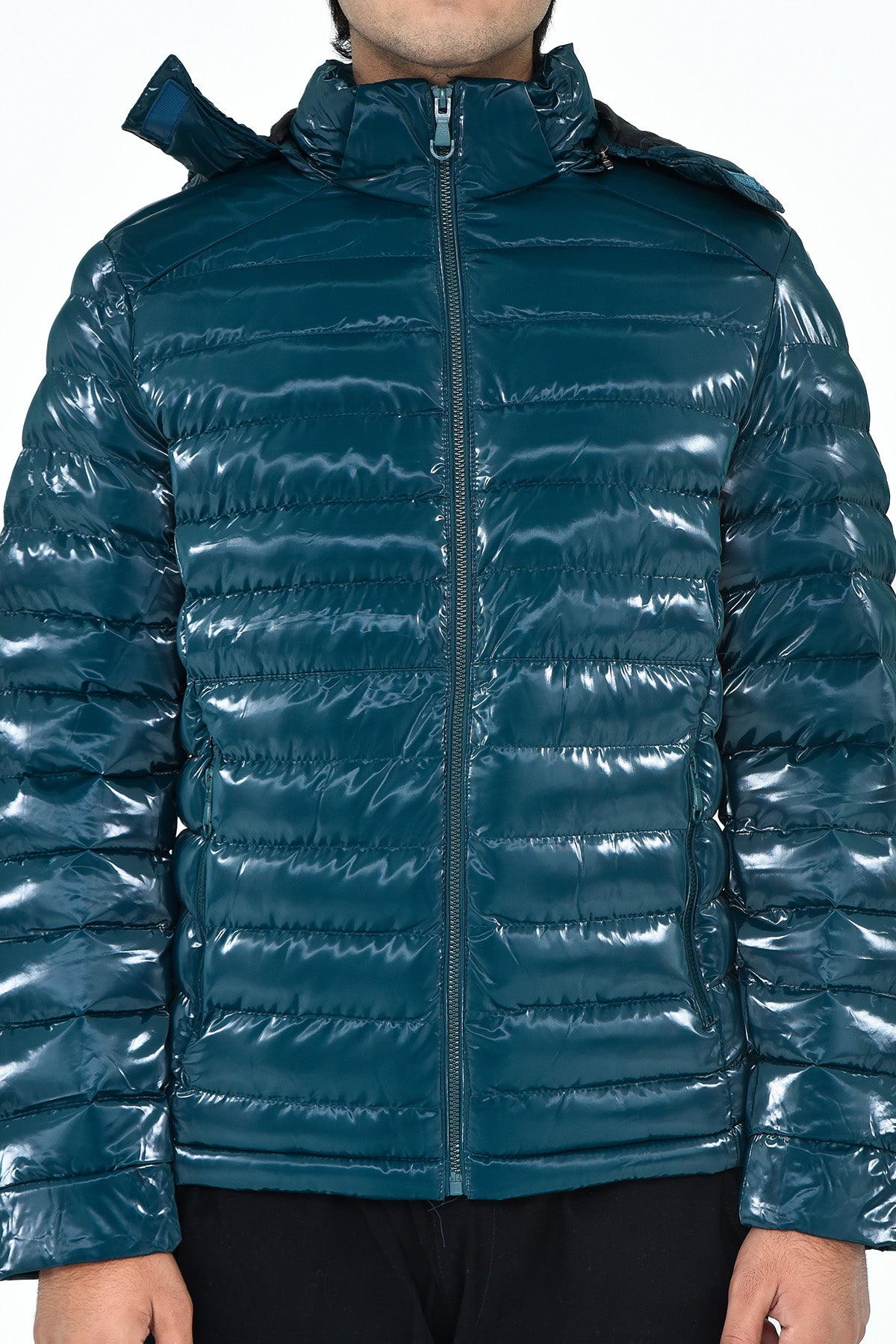 Men's Shiny Teal Puffer Jacket