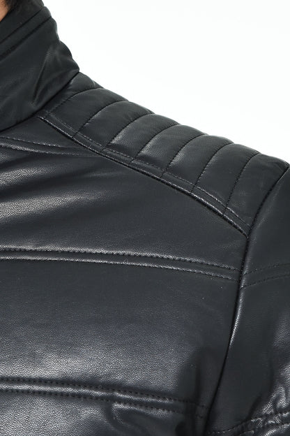 Men's Black Puffer Leather Jacket