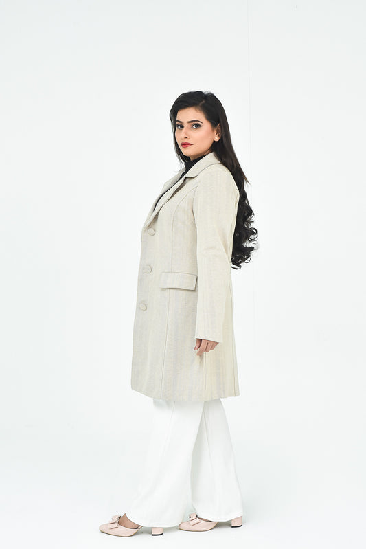 Women's Double-Breasted Belted Coat in Beige