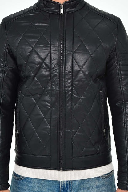 Men's Black Quilted Leather Jacket