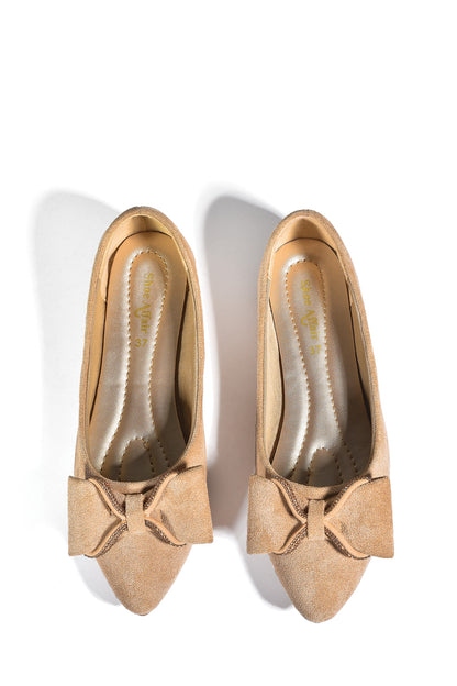 Elegant Beige Ballerina Flats with Bow Detail