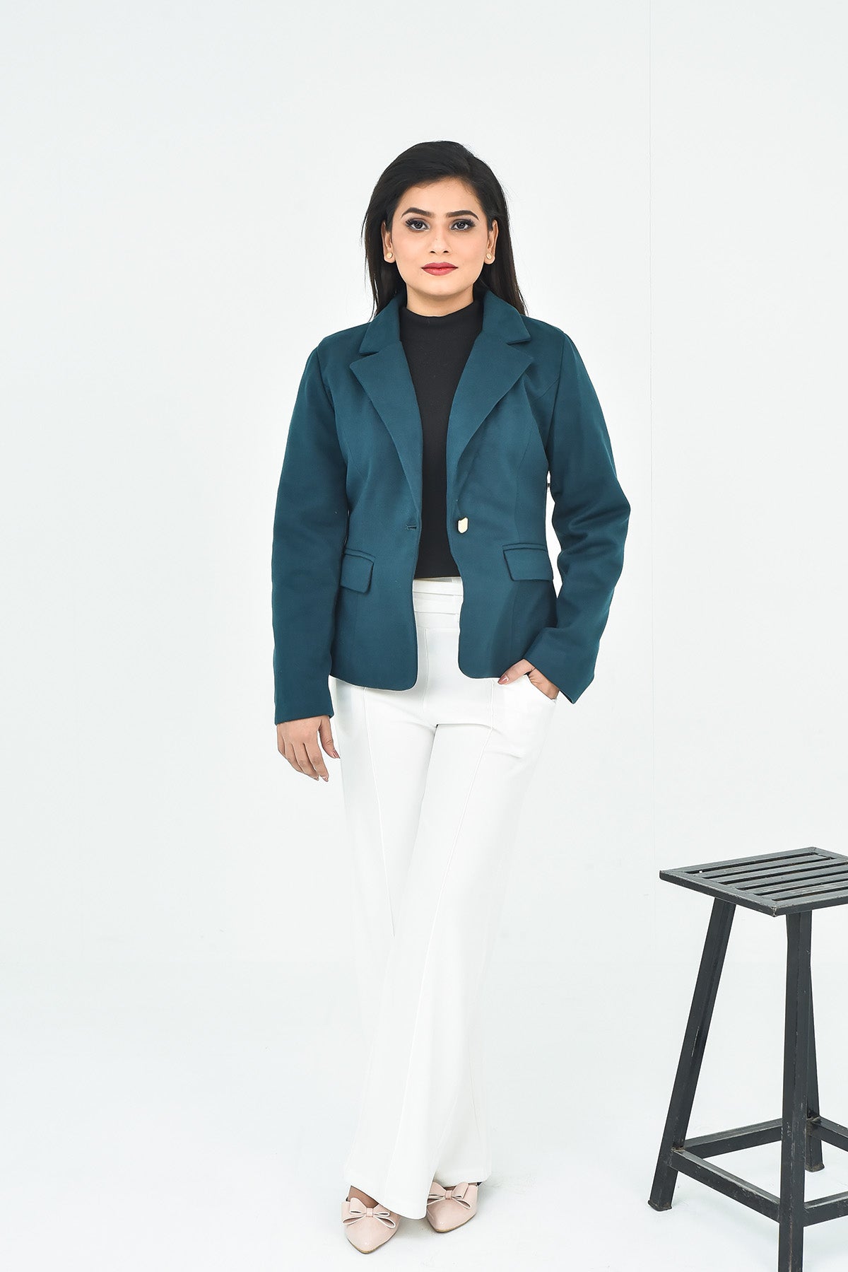 Women's Teal Blazer with Notched Lapel