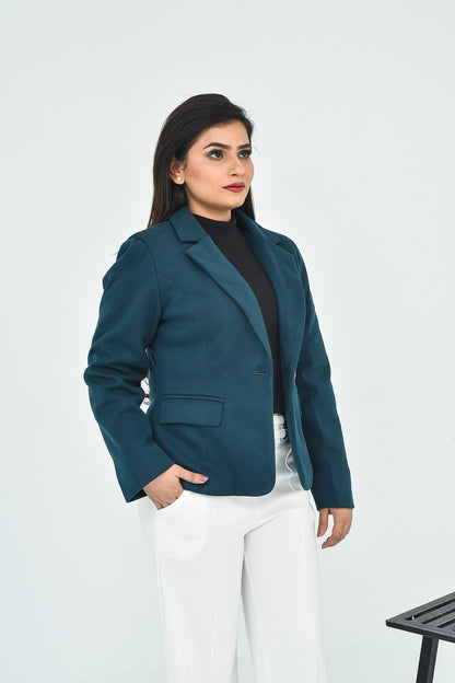 Women's Teal Blazer with Notched Lapel