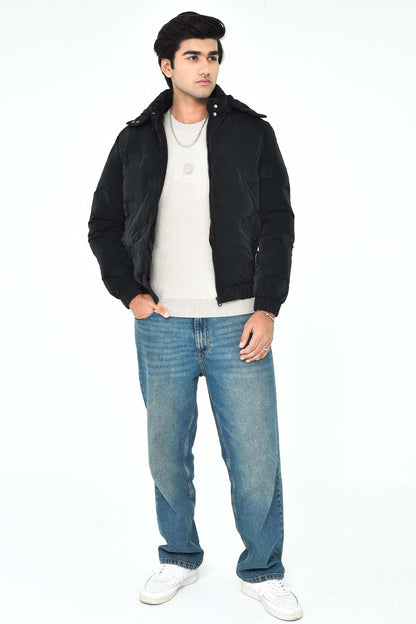 Men's Black Puffer Jacket with Hood